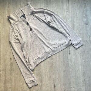 Lark & Grey Women's Lounge Sweater S Brown Ribbed Knit Crop Top Long Sleeve